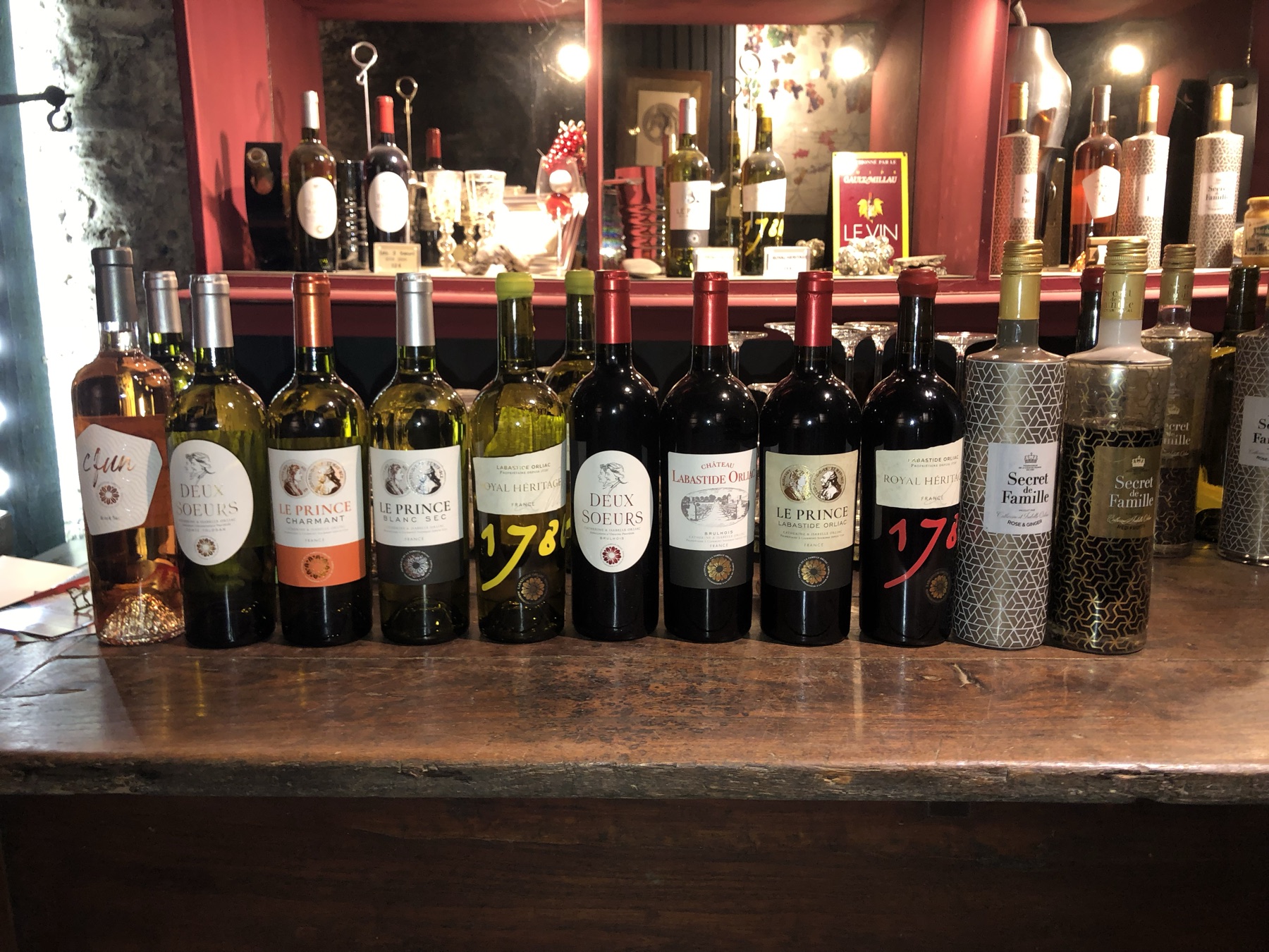 The estate's wines on the tasting counter